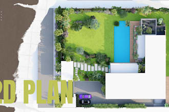 design stunning 2d landscape plans for gardens, backyards