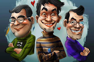 design a caricature cartoon group photo
