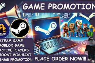 promote and advertise your steam game, roblox game, online gaming to get players