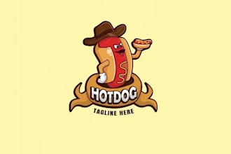 cartoon hot dog logo with cowboy