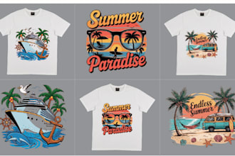 do custom beach illustration t shirt design