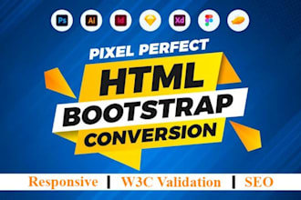 convert PSD, xd, figma, sketch, PDF to HTML CSS bootstrap