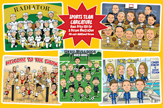 draw a sports team caricature with a custom background