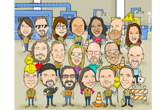 draw a group caricature with custom background