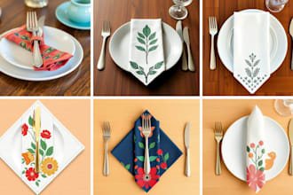 custom design table mat, tablecloth, napkin, plate and bowl