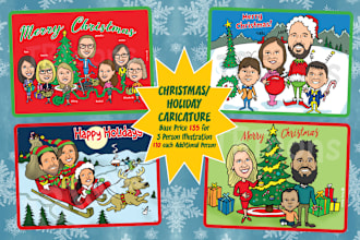 draw a family, office christmas, holiday card caricature