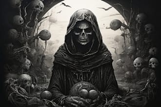 create dark art illustrations in pen and ink