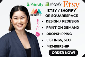redesign shopify squarespace booking design shopify etsy pod printful printify