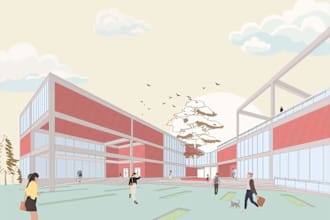 do post digital architectural visualization collage style in photoshop fast