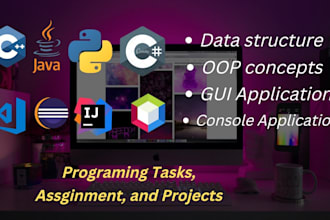 do java programing, cpp, python programing tasks of oop and data structures