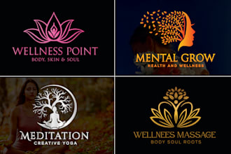 design natural skincare, yoga, wellness, massage and mental health logo