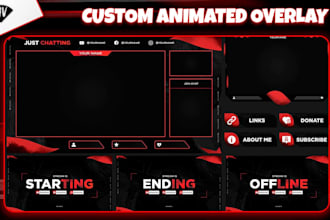 custom animated overlay, twitch logo, alerts unlimited