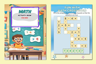 kids activity book cover, math book interior design