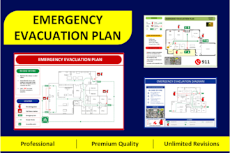 draw fire safety and emergency evacuation plan, map, diagram