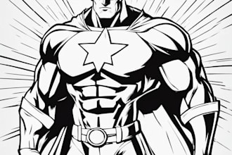 draw black and white superhero character line art