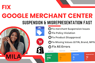 fix google merchant center suspension and misrepresentation, shopify redesign