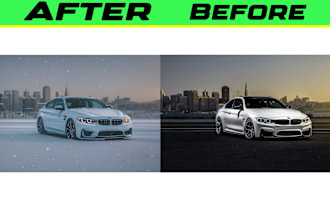 create car winter snow scene with photoshop
