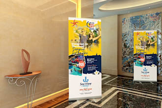 design a roll up banner for promoting, product, and brand