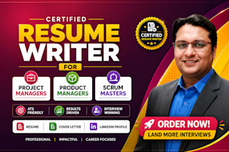 write professional ats resume for project manager, product manager, scrum master
