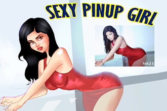 draw sexy pin up girl semirealistic comic and nft