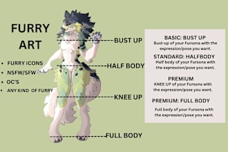draw furry art, furry ref sheet of your fursona character, nsfw or sfw art