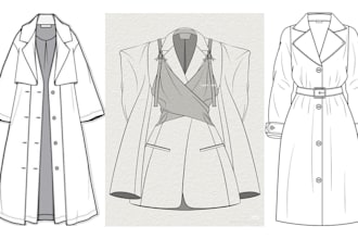 design technical flat drawing and clothing illustration