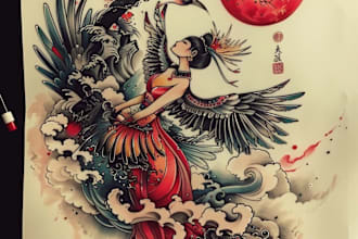 draw a beautiful japanese tattoo desing