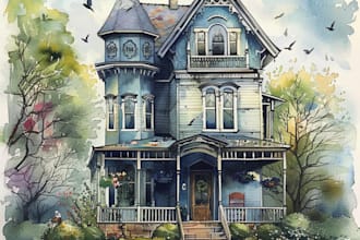 draw a watercolor house painting