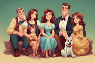 draw disney family portrait illustration