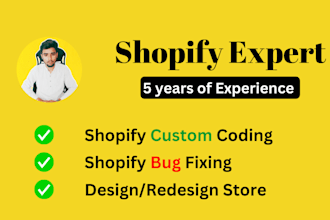 do shopify custom coding shopify bug fix and design redesign store