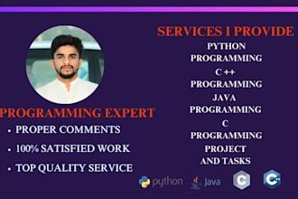do python, java, c and cpp programming tasks and projects
