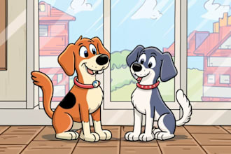 draw cartoon illustration portrait for dog, cat or any pet
