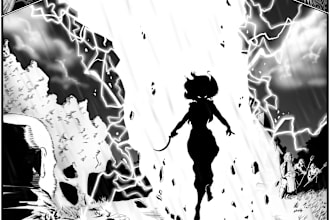 draw a black and white comic book page fantasy, scifi, dark fantasy, dnd, manga