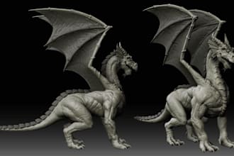 3d animal model, dragon model, dog model, dinosaur model for 3d printing or game