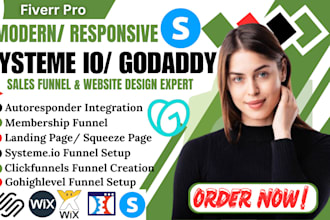 create systeme io sales funnel, godaddy landing page, systeme io expert