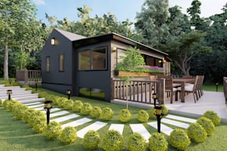 landscape design, backyard, swimming pool, and render images