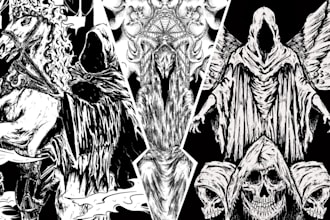 draw horror dark, tshirt, album cover metal art illustration