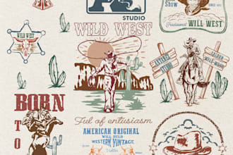 draw western vintage for logo and illustration