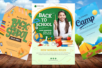 create awesome summer camp, winter camp, graduation, kids party, school flyers
