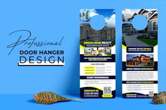 create door hanger design, dl flyer, rack card, business postcard and leaflet