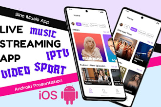 build live streaming app, iptv app, video music streaming app with admin panel
