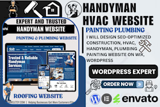 design construction, hvac, handyman, plumbing painting website on wix, wordpress