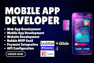 web app development mobile app development on bubble io, glide, bildr, softr
