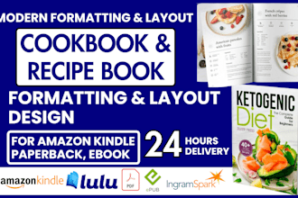 do cookbook formatting and layout design, recipe book formatting for amazon kdp