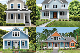 draw house building illustration, architecture vector art