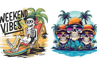 design mascot summer beach skull logo with illustration style