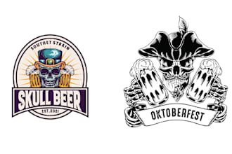 create retro mascot skull pub beer logo for your