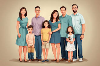 draw a vector art family portrait