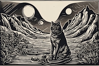 create awesome linocut illustration or linocut imitation