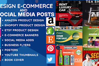 design e commerce posts banners, social media ads, posters, flyer, yt thumbnails